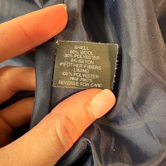 Michael Kors Wool Blend Belted Peacoat Classic Preppy Collared Jacket Navy Blue - Picture 15 of 15